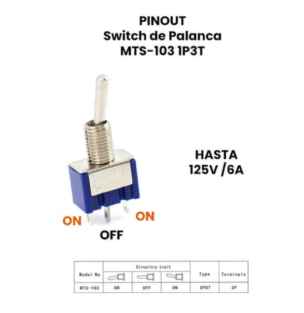 Interruptor Switch de Palanca MTS-103 1P3T 125V 6A - Image 3